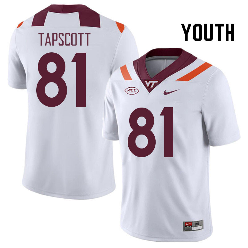 Youth #81 Jordan Tapscott Virginia Tech Hokies College Football Jerseys Stitched Sale-White - Click Image to Close